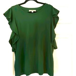 NWT LOFT Ruffle Sleeve Top - Emerald Green